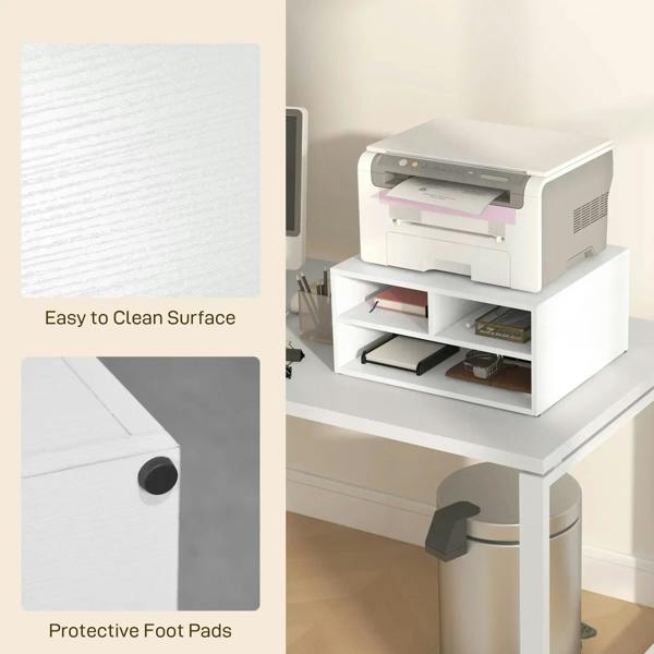 White printer storage cabinet with protective foot pads and easy-clean surface