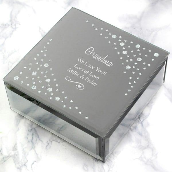 Personalised Memento Company Personalised Any Message Swirls & Hearts Diamante Glass Trinket Box