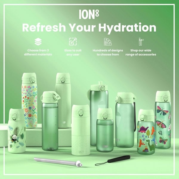 ION8 Leak Proof Kids' Water Bottle, Recyclon, Pandas, 350ml (12oz)