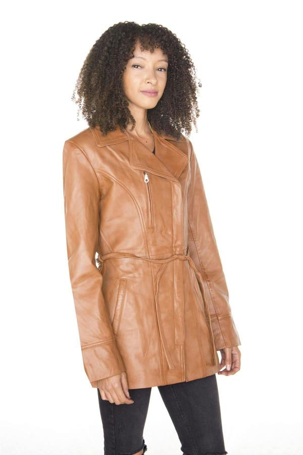 Infinity Leather Womens Leather Long Biker Jacket-Muscat