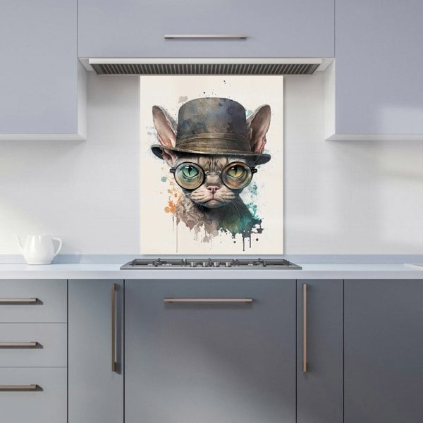 Warren Reed - Designer Devon Rex Cat With Glasses Splashart Kitchen Splashback