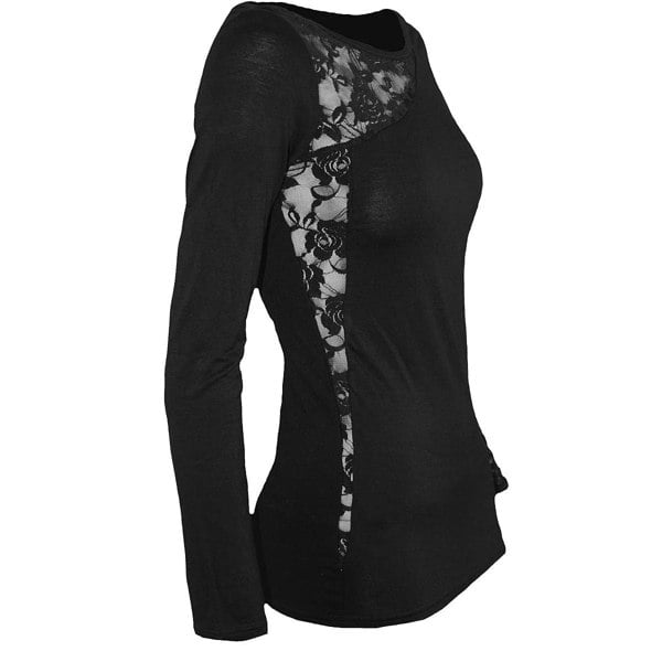 Spiral Direct Womens/Ladies Lace Shoulder Long-Sleeved Top - Black