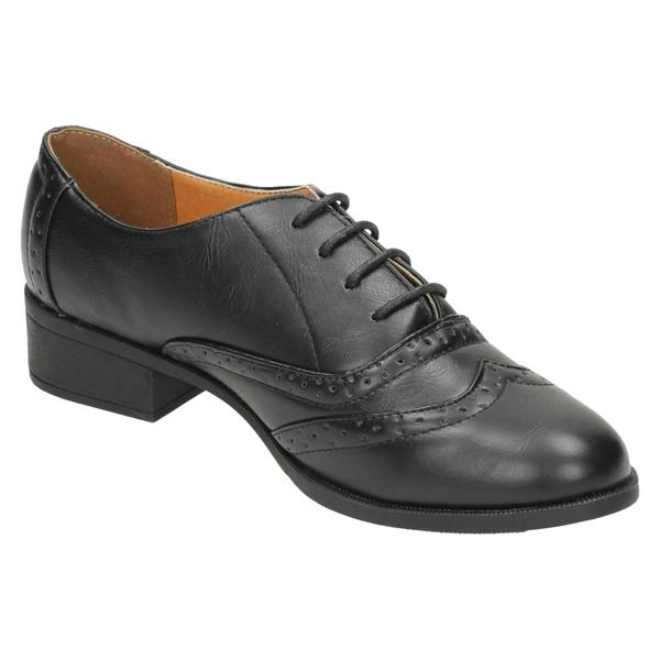 Spot On Ladies Spot On Mid Heel Lace Up Brogue Shoes