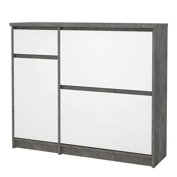 Wyld Haus Budapest Concrete Effect and White Wooden Shoe Cabinet 3 Doors 1 Drawer