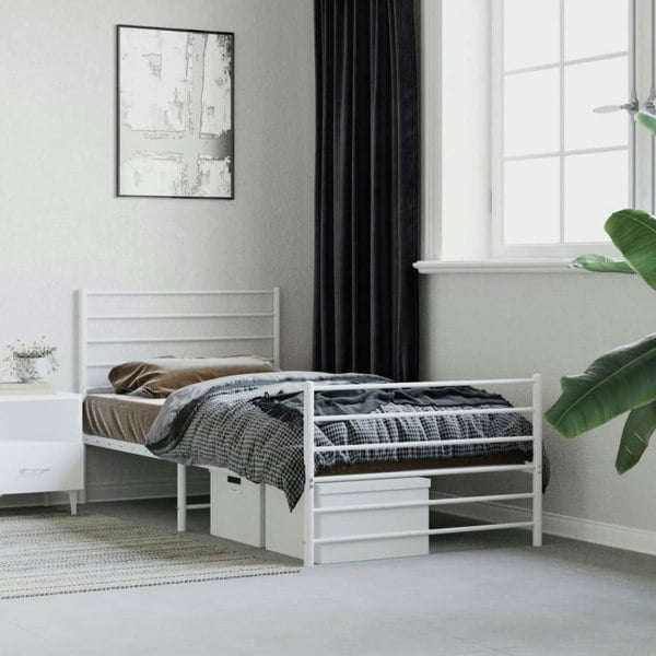 Berkfield Metal Bed Frame with Headboard and Footboard White 107x203 cm