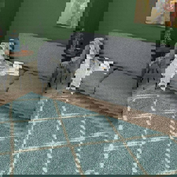 Diamond Design Thick Shaggy Area Rugs Duck Egg Blue