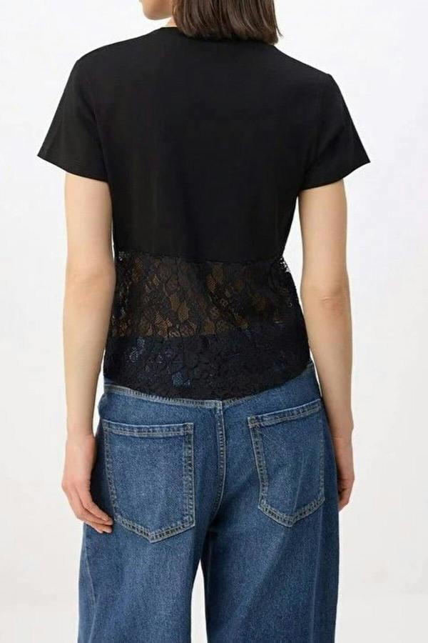 WOVCOR Plain Fitted Crew Neck Crop Cotton Knit Blouse