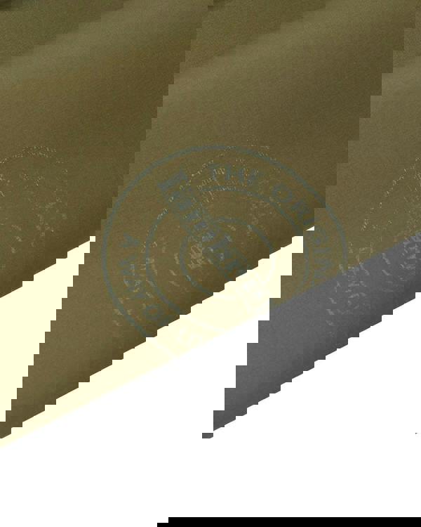 Lambretta RipStop Mens Waterproof Hooded Classic Badge Parka Coat, close-up image showing the fabric and logo printed on the material.