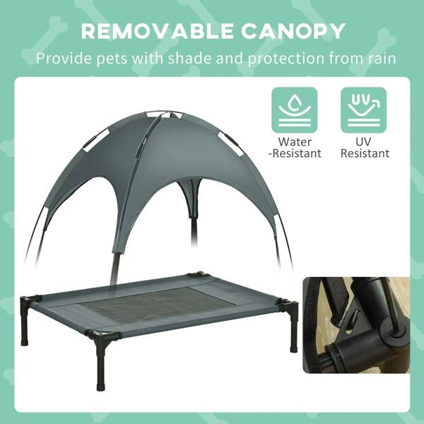 Grey removable canopy elevated pet bed cot with water-resistant design