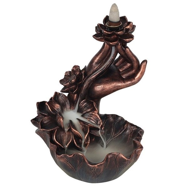 Serano Bronze Effect Hand with Flower Backflow Incense Burner