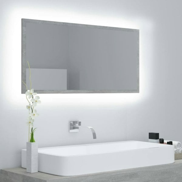 Berkfield LED Bathroom Mirror Concrete Grey 90x8.5x37 cm Acrylic