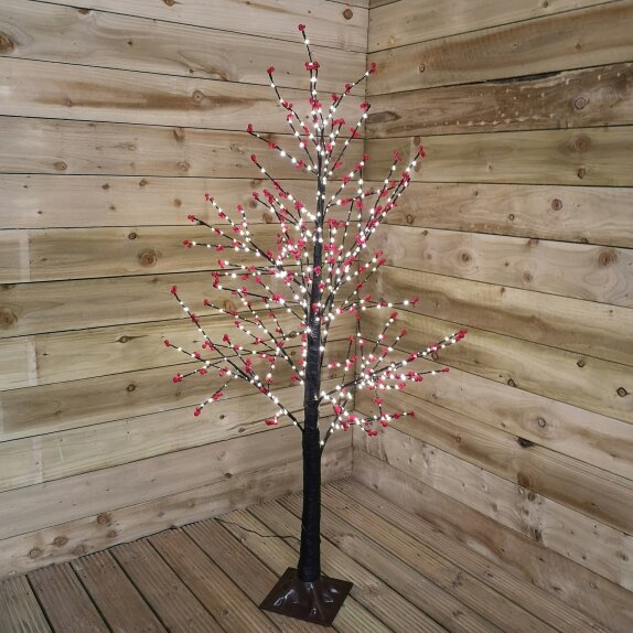 Samuel Alexander 150cm 5ft Christmas Lit Black Twig Berry Tree 500 Warm White LED