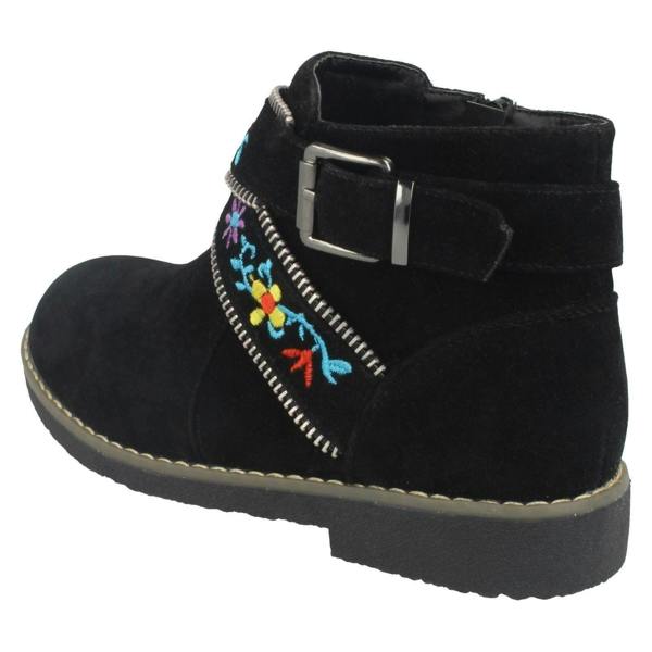 Spot On Girls Spot On Ankle Boots With Embroidered Flowers H5072