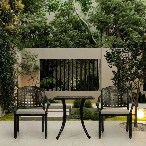 Set of 2 Outdoor Dining Chairs with Cushions Cast Aluminum Garden Seating Living and Home