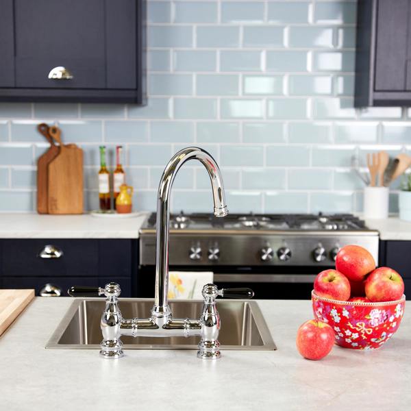 Flode klas | Traditional Bridge Style 3 in 1 Instant Boiling Tap | Black Ceramic Levers | Polished Chrome Finish