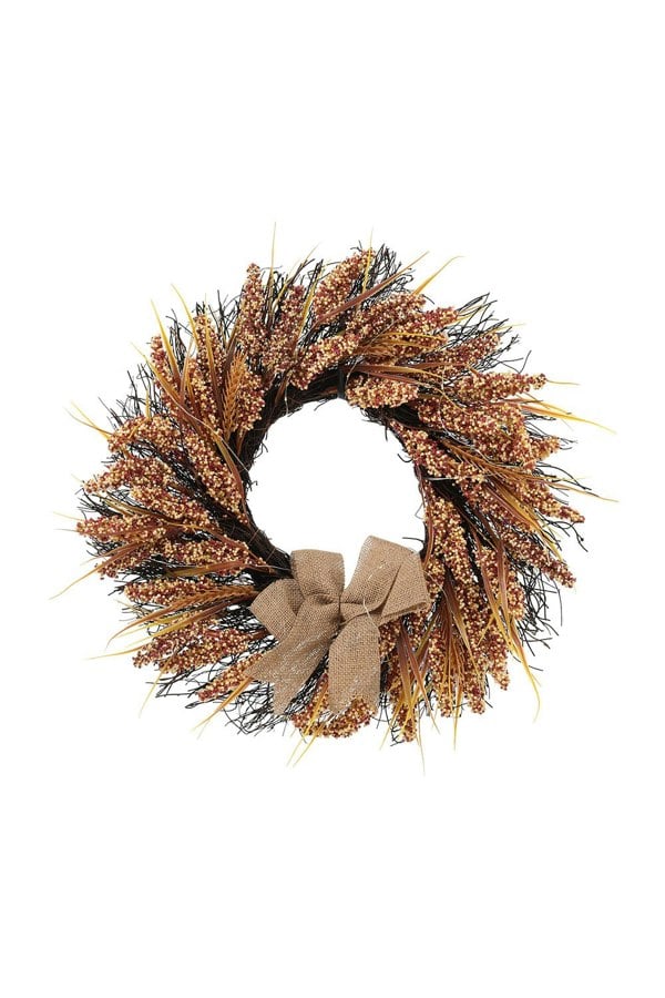 Living and Home Dia 50CM Golden Wheat Ears Thanksgiving Wreath with LED Lights