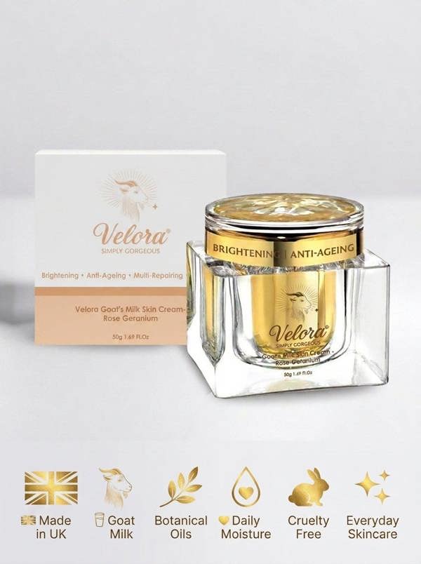 Velora Moisturising Goat Milk Face Cream | Hydrating Daily Face Moisturiser with Shea Butter & Rose Geranium