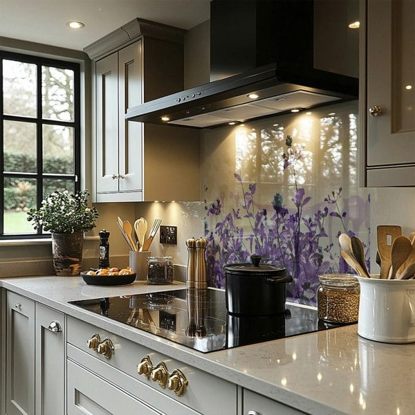 Benjamin Tate Design Purple Flowers Splash Back