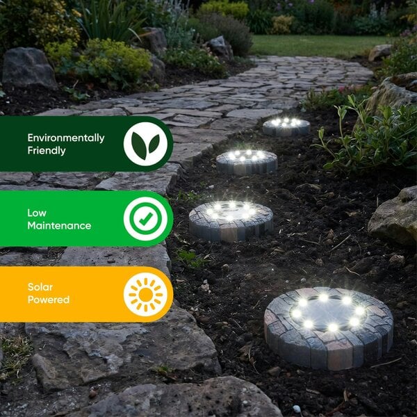 Gardenwize Pack of 4 Stone Effect Solar LED Deck & Ground Lights