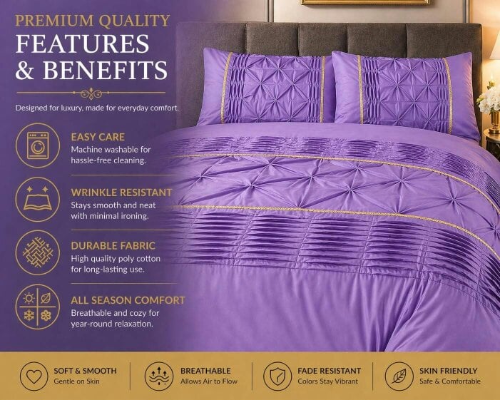 Night Zone Eleanor Pintuck Polycotton Duvet Cover Set – Hotel Style Textured Bedding