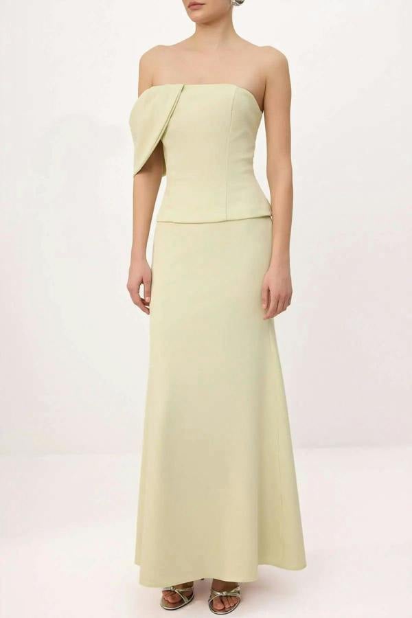 Strapless Woven Finike Maxi Evening Dress