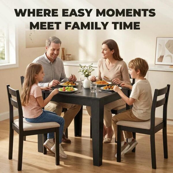 Dining Table for 4, 80L x 80W x 75Hcm, Modern Square Kitchen Table with Wood Effect Tabletop, Black Wood Effect