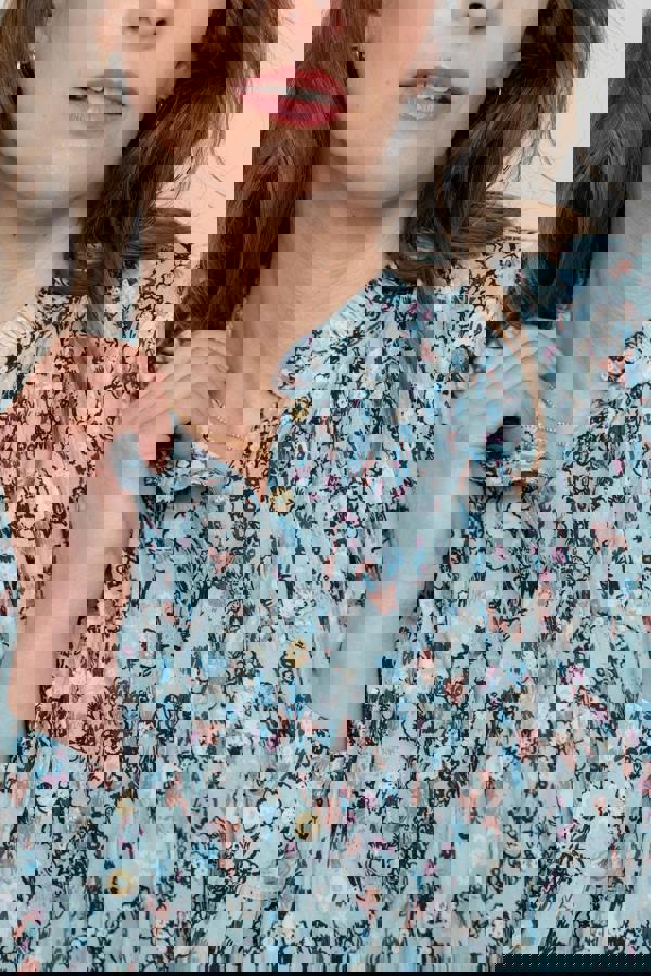 Lily & Me Flora Organic Cotton Ditsy Print Blouse Ice Blue