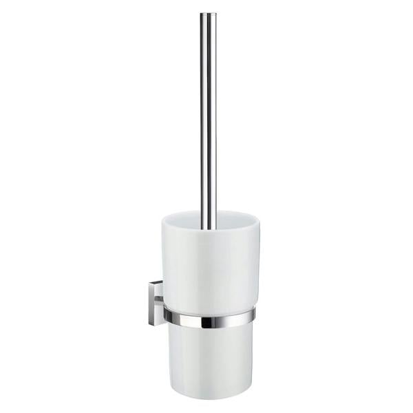 Polished chrome toilet brush with porcelain holder
