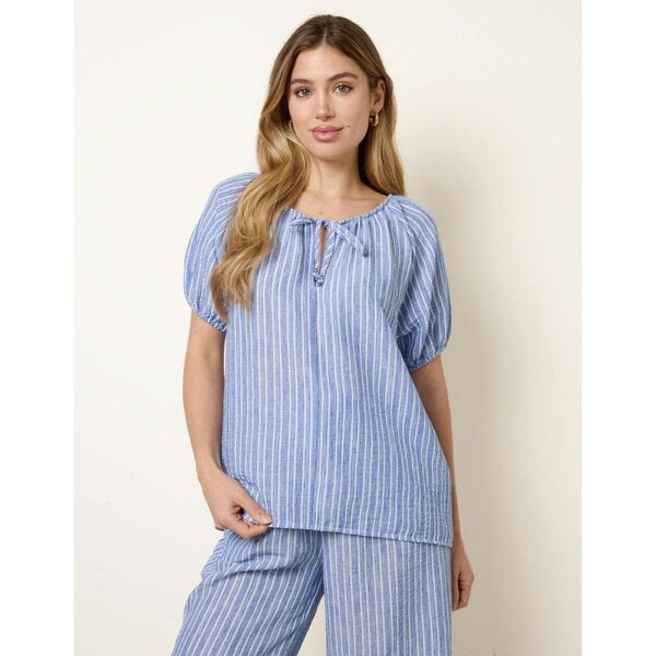 Blue Vanilla Tie Front Stripe Blouse