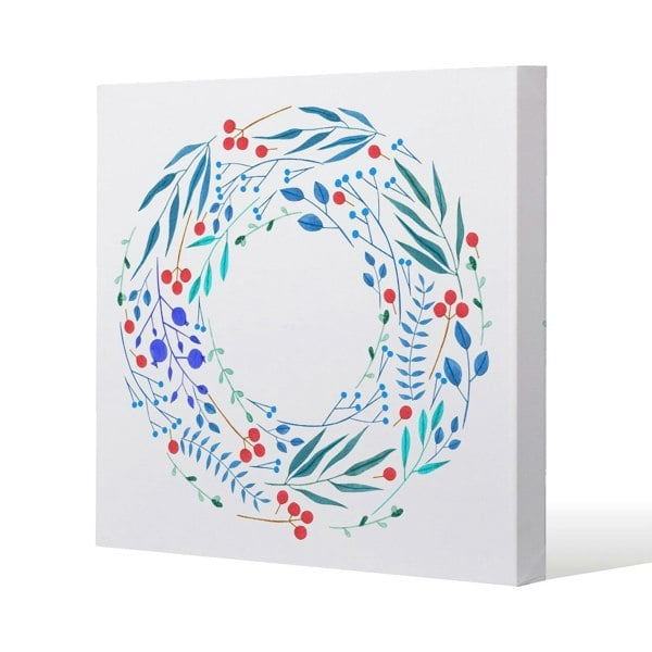 Benjamin Tate Design Blue Decorative Reath Slim Style Canvas Print  75x75cm , 15mm Slim Real wood.