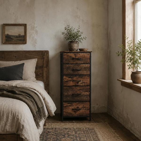 Wyld Haus Kepa Fabric And Metal Rustic Brown 5 Drawer Storage Chest