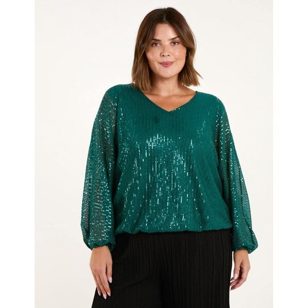 Blue Vanilla Curve Sequin Batwing Blouse