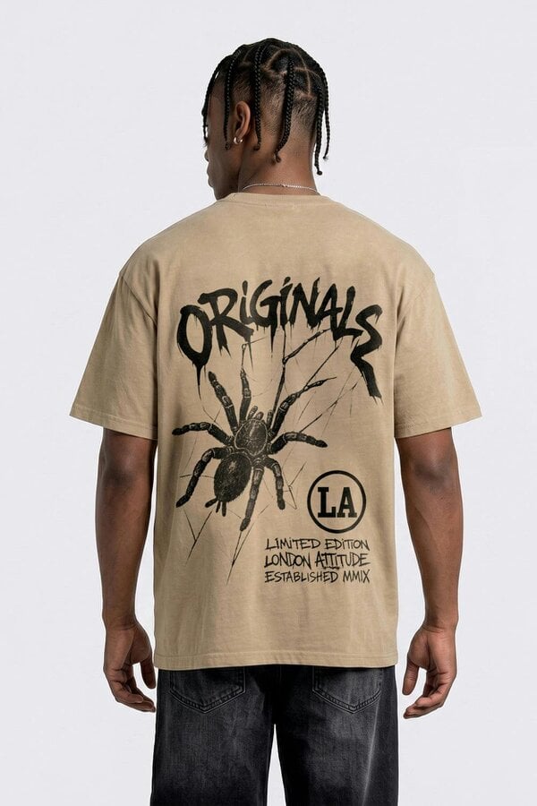 London Attitude Originals Oversized Heavyweight Spider T-Shirt - Sand