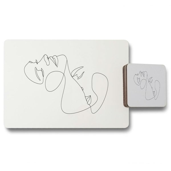 Benjamin Tate Design man and woman touch by one line (Placemat & Coaster Set)