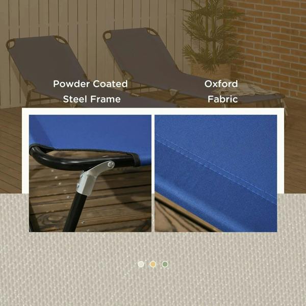 Blue Oxford fabric set of folding sun loungers with powder-coated steel frame