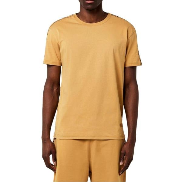 Moschino Mens Tape Lettering Logo Regular T-Shirt - Brown - 