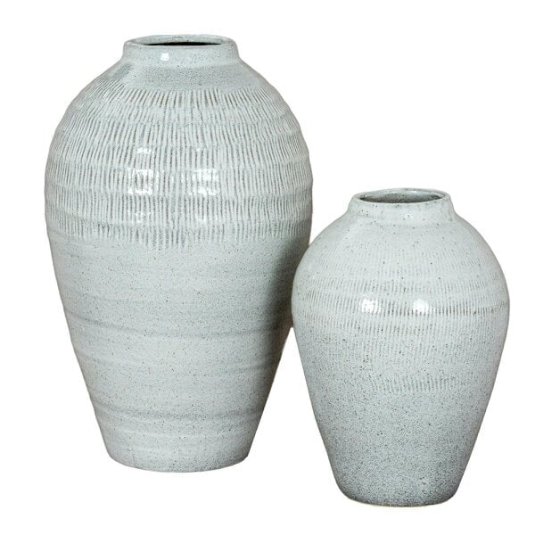 Wyld Haus Terravine White Medium Olpe Ceramic Vase with Textured Finish