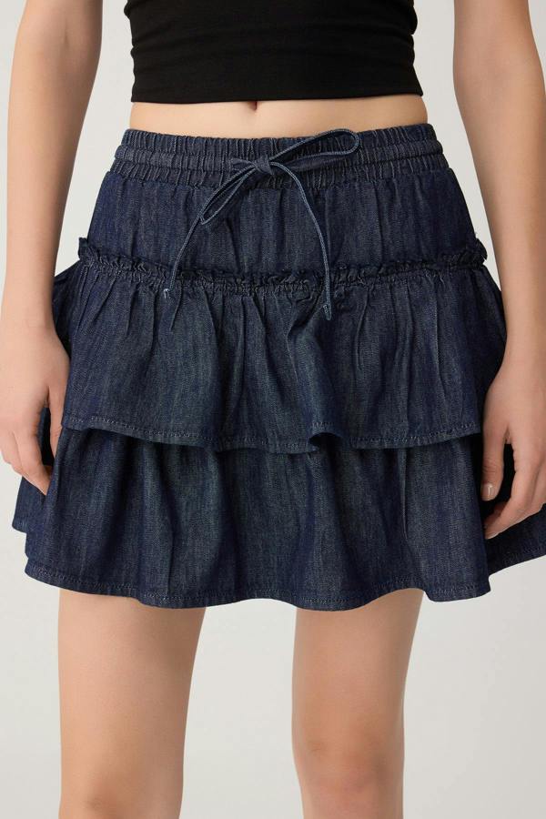 High Waist Elasticated Waist Denim Skort