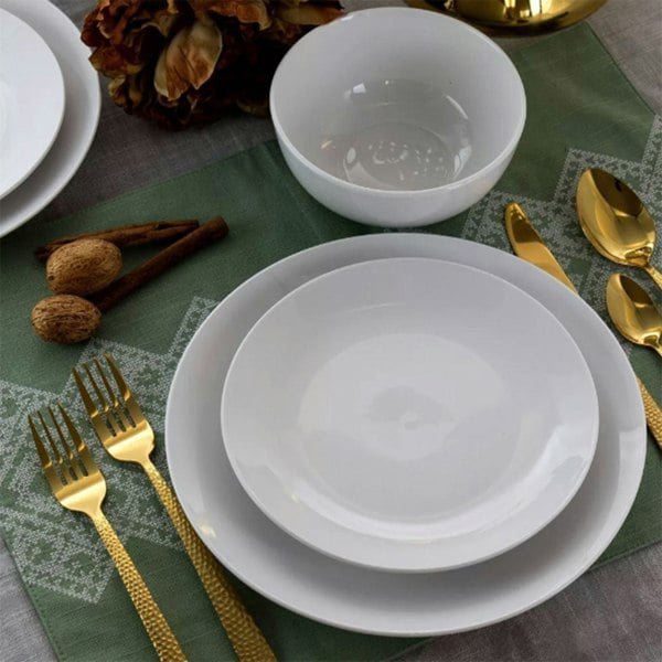 18 Piece Dinner Set Plate Bowl White Porcelain