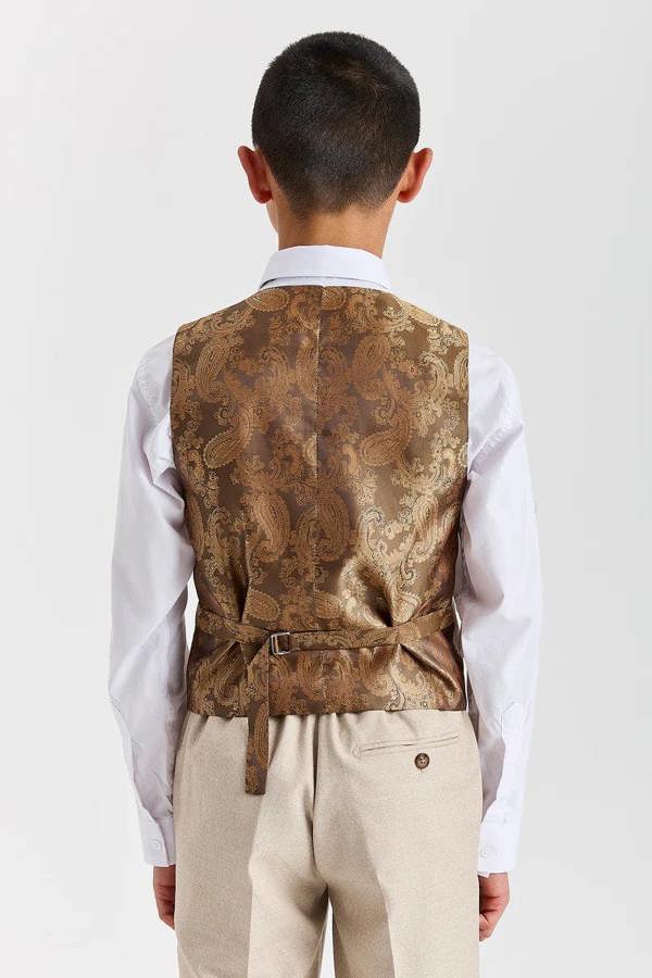 Paul Andrew Belmont - Boys Beige Classic Stitch Lapel 3 Piece Suit