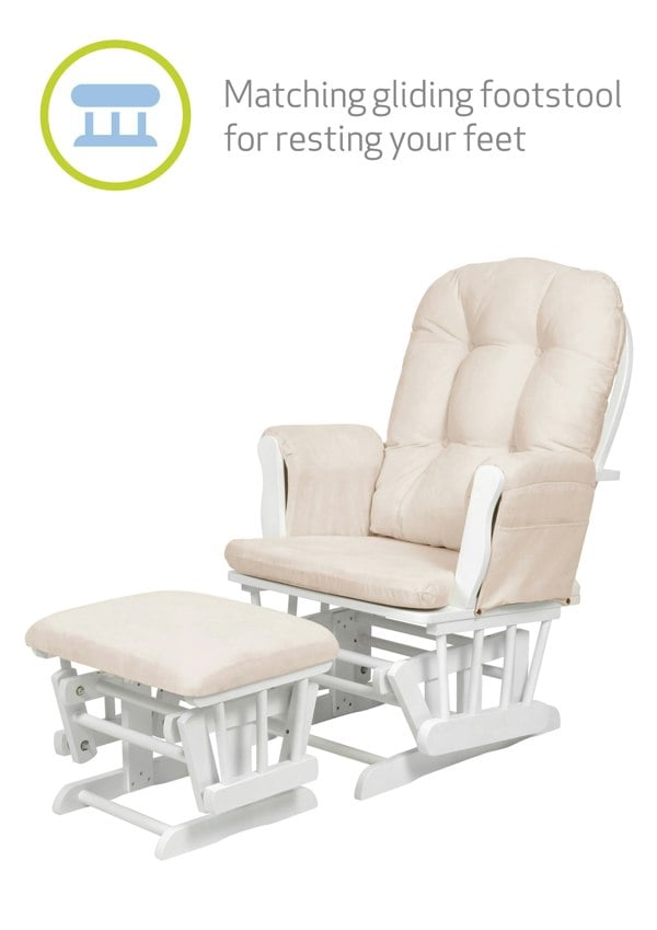 Kub Haywood Non-Reclining Nursing Chair and Footstool - White Wood and Light Beige Cushions