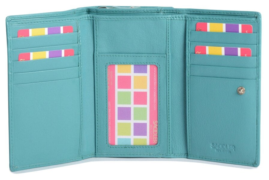 SADDLER Compact Trifold Leather Purse "Eleanor" – Handmade by Saddler | RFID Protected & Gift Boxed | 10 Card Slots & Rear Zip Coin Pocket