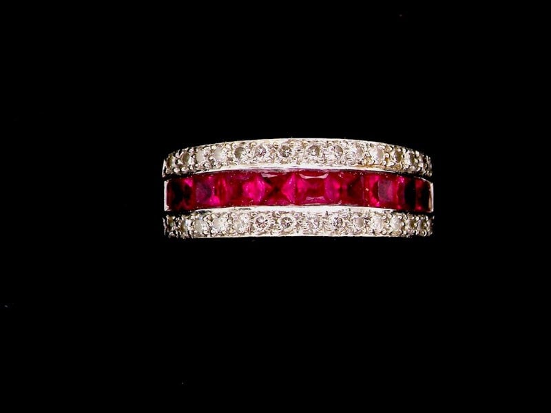 Vintage Tom A ruby and diamond half hoop ring