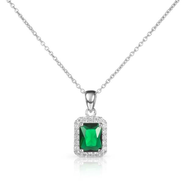 namana 925 Sterling Silver Emerald Cut Green Halo Pendant Necklace For Women