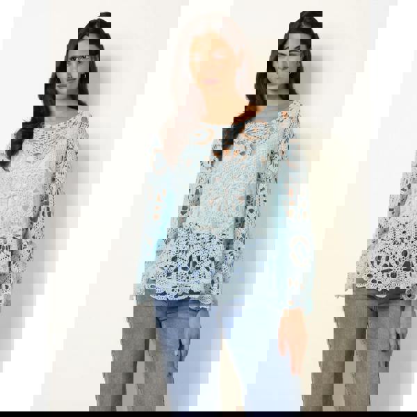 Blue Vanilla Crochet Top With Flared Sleeves