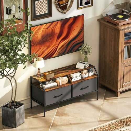 Wyld Haus Avamira Small 98cm Black and Brown TV Stand With Foldable Drawers for TV's up to 55 Inches