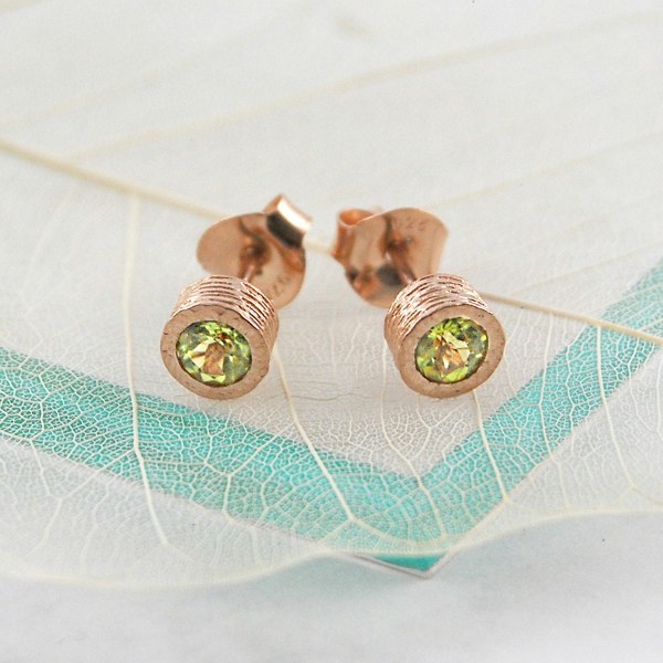 Peridot Rose Gold plated Silver August Birthstone Stud Earrings