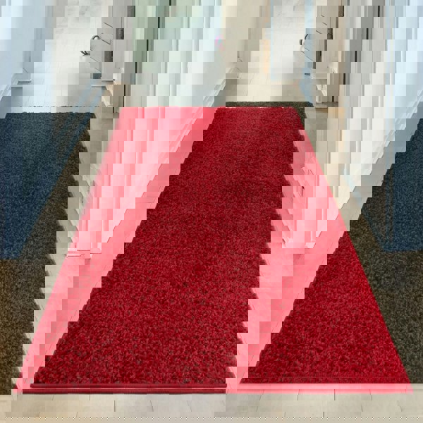 Shaggy Rug Plain Red non-shedding easy to clean