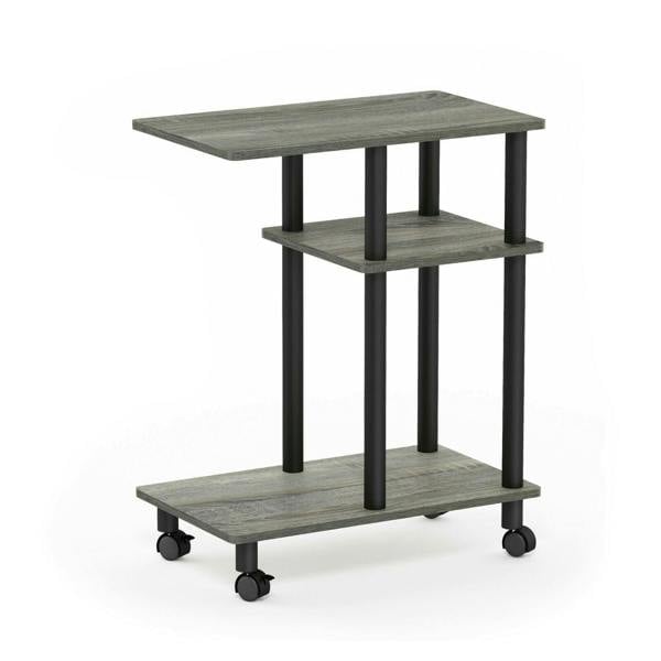WALPLUS Turn N Tube U Shape Sofa Side Table with Casters, French Oak Grey/Black | Stylish Table for Home Use with Practical and Modern Design