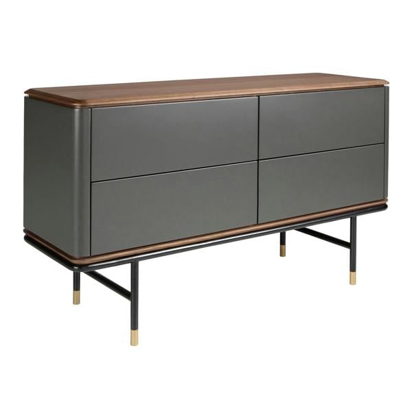 Angel Cerdá Chest of Drawers Dark Grey Matt Wood, Black Steel and Walnut Top 7172